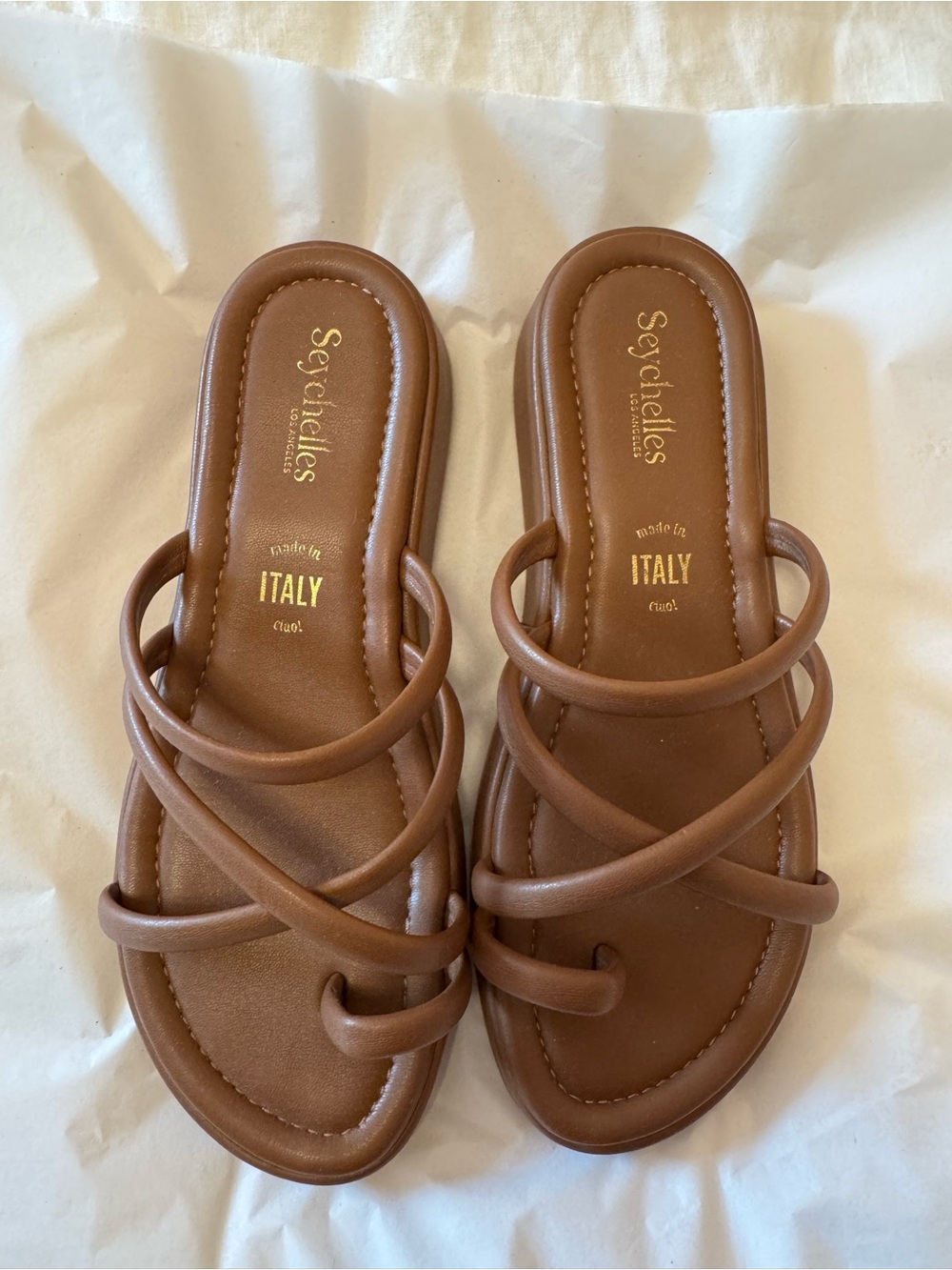 Seychelles Cognac Brown Multi-Strap Slide Sandals